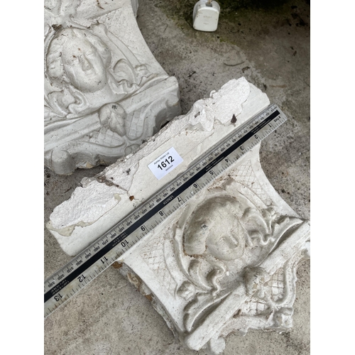 1612 - TWO DECORATIVE PLASTER WALL SCONCES (A/F)