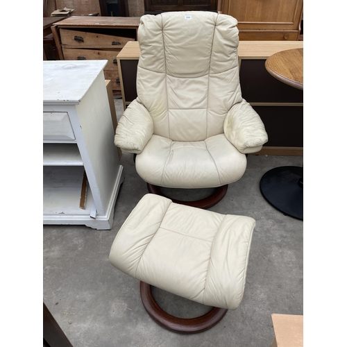 A STRESSLESS EKORNES SWIVEL ADJUSTABLE CHAIR AND STOOL