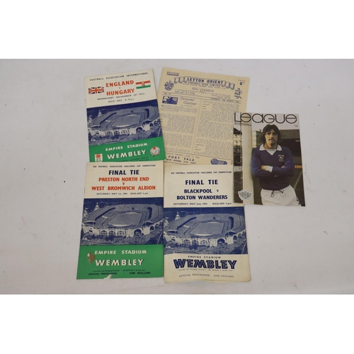 323 - FIVE VARIOUS VINTAGE FOOTBALL PROGRAMMES TO INCLUDE ENGLAND VS HUNGRY NOVEMBER 25TH 1953, LEYTON ORI... 