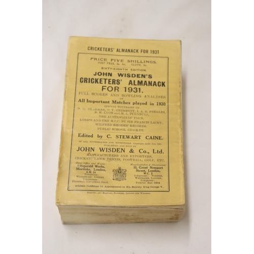 327 - A 1931 COPY OF WISDEN'S CRICKETER'S ALMANACK.  THIS COPY IS IN GOOD USED CONDITION, MISSING A SMALL ... 