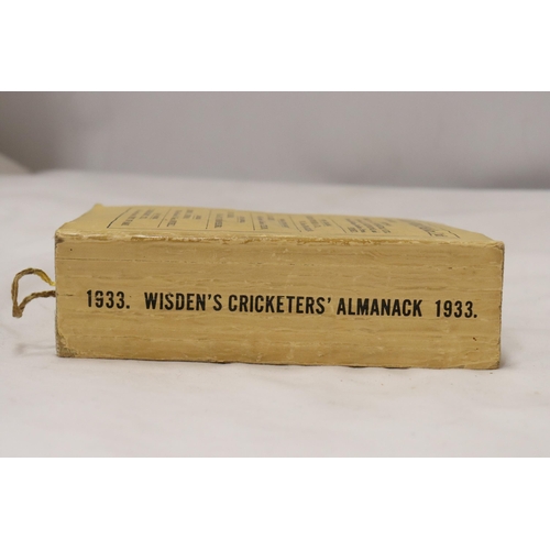 329 - A 1933 COPY OF WISDEN'S CRICKETER'S ALMANACK.  THIS COPY IS IN USED CONDITION, THE SPINE IS INTACT A... 