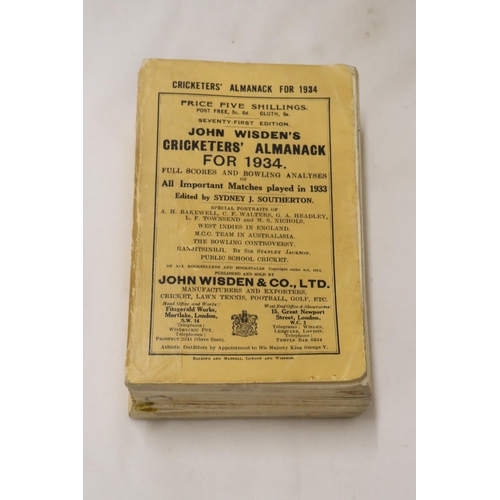 330 - A 1934 COPY OF WISDEN'S CRICKETER'S ALMANACK.  THIS COPY IS IN USED CONDITION, THE SPINE IS INTACT A... 