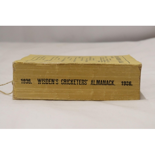 332 - A 1936 COPY OF WISDEN'S CRICKETER'S ALMANACK.  THIS COPY IS IN USED CONDITION, THE SPINE IS INTACT A... 