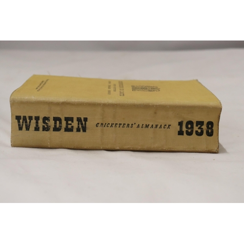 334 - A 1938 COPY OF WISDEN'S CRICKETER'S ALMANACK.  THIS COPY IS IN USED CONDITION, THE SPINE IS INTACT. ... 