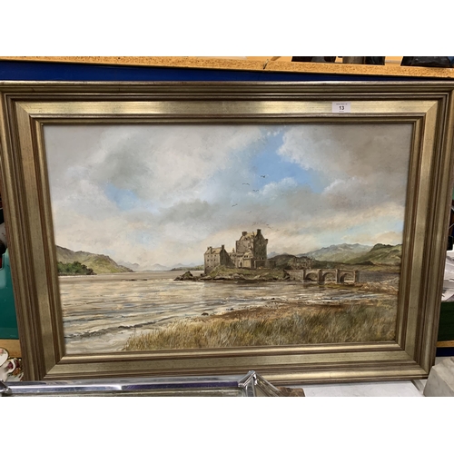 13 - A DAVID L ROBERTS (SCOTLAND 1919 - 1997) OIL ON BOARD OF EILEAN DONAN CASTLE SIGNED TO LOWER LEFT CO... 