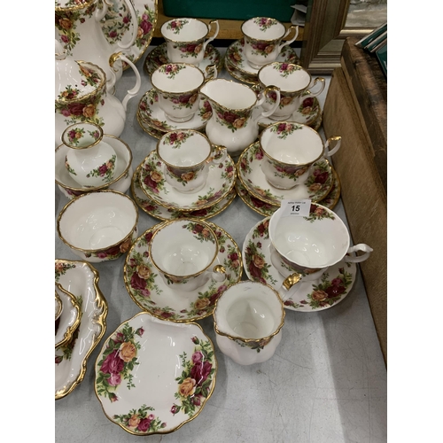 15 - A VERY LARGE COLLECTION OF ROYAL ALBERT OLD COUNTRY ROSES TO INCLUDE TRIOS, JUGS, SUGAR BOWLS, COFFE... 