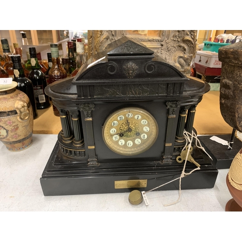 24 - A VICTORIAN VERY LARGE FRENCH ARCHITECTURAL SLATE MANTLE CLOCK, MOVEMENT BY THE WELL KNOWN MAKER A D... 