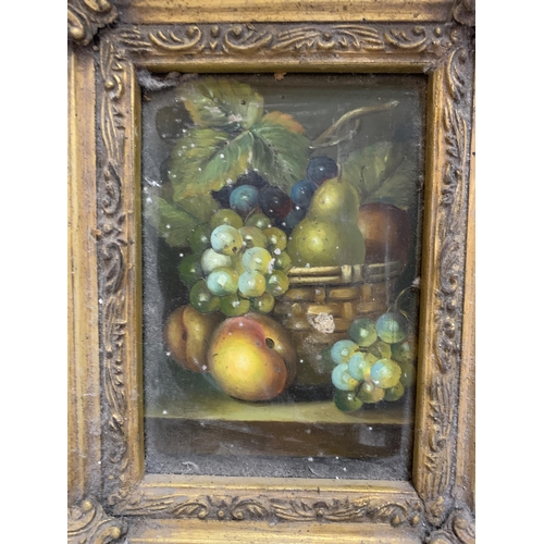 26 - A HEAVY GILT FRAMED PAININTING OF A FRUIT STILL LIFR SCENE