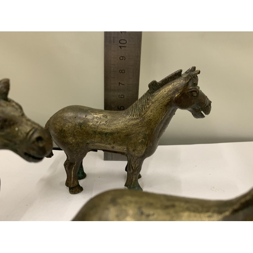 28 - THREE VINTAGE HEAVY BRASS HORSE FIGURES