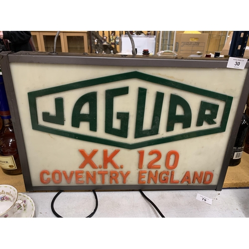 30 - AN ILLUMINATED JAGUAR X.K. 120 COVENTRY ENGLAND SIGN