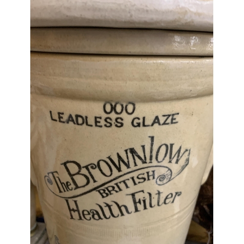 42 - A VINTAGE 'THE BROWNLOW BRITISH HEALTH' WATER FILTER MARKED LONDON AND TONBRIDGE PURE DRINING WATER ... 