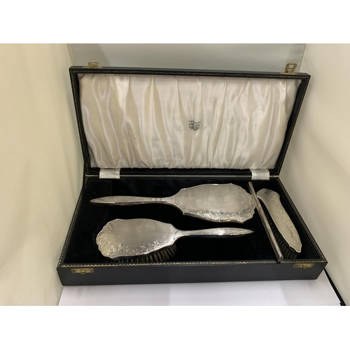 6 - A HALLMARKED BIRMINGHAM SILVER BRUSH AND MIRROR SET IN ORIGINAL BOX (COMB A/F)