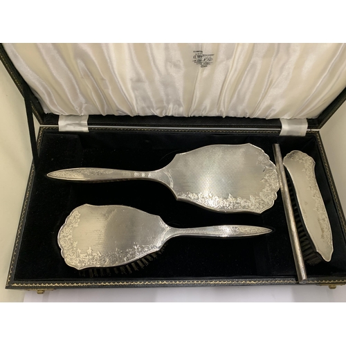 6 - A HALLMARKED BIRMINGHAM SILVER BRUSH AND MIRROR SET IN ORIGINAL BOX (COMB A/F)