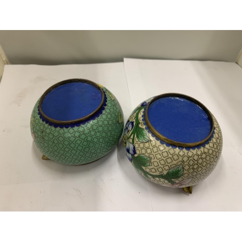 72 - TWO CLOISONNE POTS WITH SWING LIDS