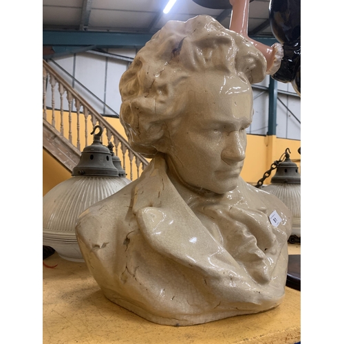 81 - A VINTAGE LARGE HEAVY CERAMIC BUST OF BEETHOVEN