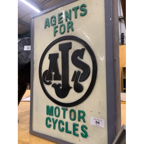 94 - AN ILLUMINATED AGENTS FOR AJS MOTOR CYCLES SIGN