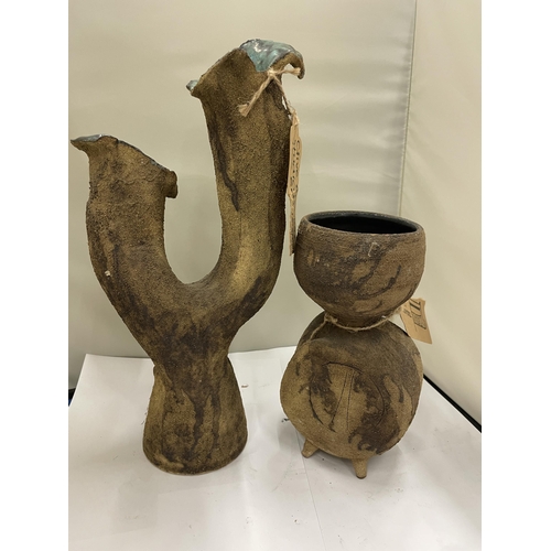 61 - TWO CLIVE BROOKER STUDIO POTTERY ITEMS TO INCLUDE BRUTALIST AND TREE BRANCH