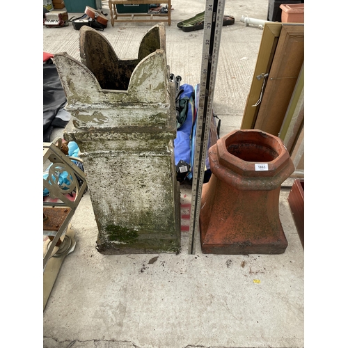 1863 - A KINGS CHIMNEY POT AND A FURTHER TERRACOTTA CHIMNEY POT