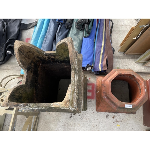 1863 - A KINGS CHIMNEY POT AND A FURTHER TERRACOTTA CHIMNEY POT