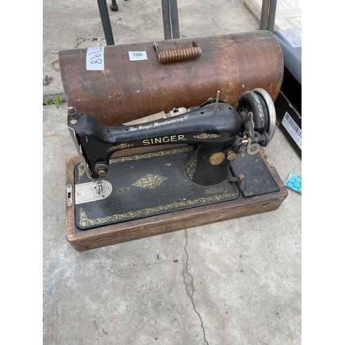 1888 - A VINTAGE SINGER SEWING MACHINE WITH CARRY CASE