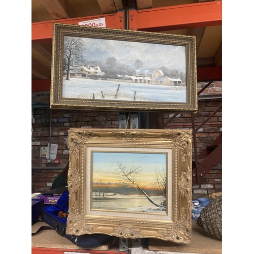 1072 - TWO FRAMED OIL ON BOARDS OF COUNTRY SCENES ONE R CHADWICK 95 AND 96