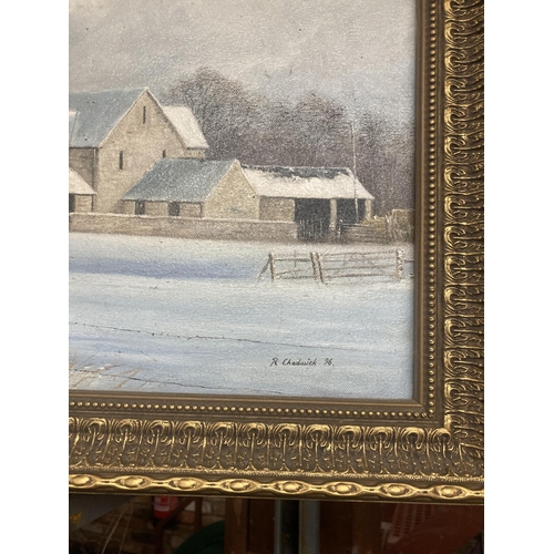 1072 - TWO FRAMED OIL ON BOARDS OF COUNTRY SCENES ONE R CHADWICK 95 AND 96