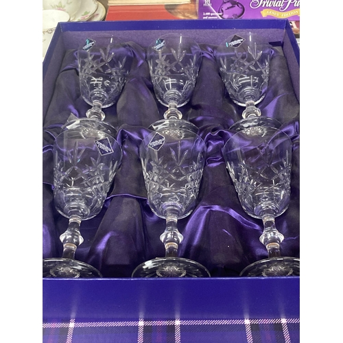 1074 - TWO BOXED SETS OF EDINBURGH CRYSTAL GLASSES TO INCLUDE SIX WHISKY TUMBLERS AND SIX WINE GLASSES