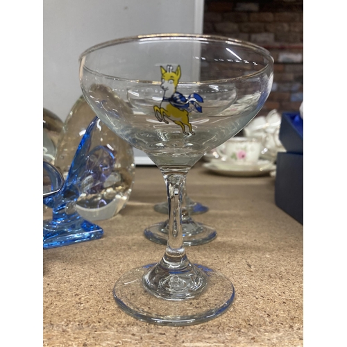 1075 - VARIOUS GLASS PAPERWEIGHTS AND THREE BABYCHAM GLASSES