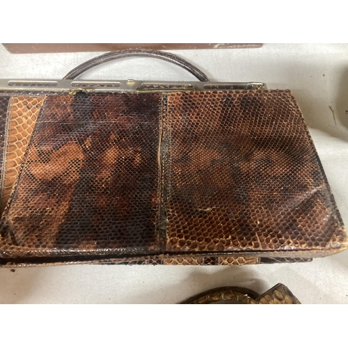 1084 - SIX VARIOUS SNAKE SKIN DESIGN VINTAGE HANDBAGS