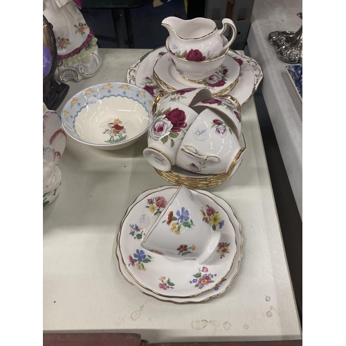 1097 - VARIOUS TEAWARE TO INCLUDE A ROYAL VALE TRIO, A COLCLOGH ROSES TEASET WITH CAKE PLATE, SUGAR BOWL AN... 