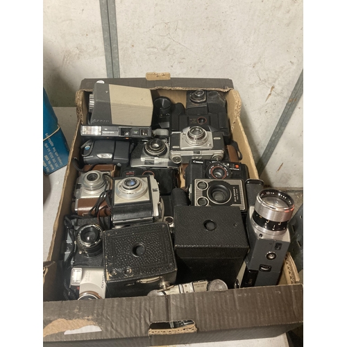 1103 - A LARGE QUANTITY OF VINTAGE CAMERAS TO INCLUDE CANON, ENSIGN, KODAK BROWNIE, ETC - 26 IN TOTAL