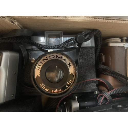 1103 - A LARGE QUANTITY OF VINTAGE CAMERAS TO INCLUDE CANON, ENSIGN, KODAK BROWNIE, ETC - 26 IN TOTAL