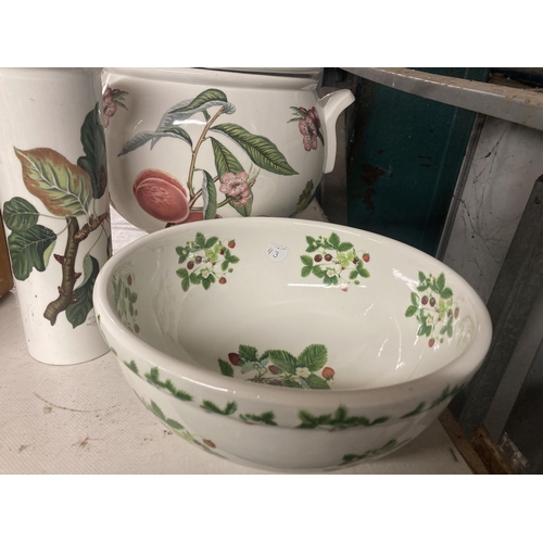 1108 - THREE LARGE ITEMS OF PORTMERION POTTERY TO INCLUDE ALIDDED TUREEN WITH LADLE, LARGE BOWL AND VASE