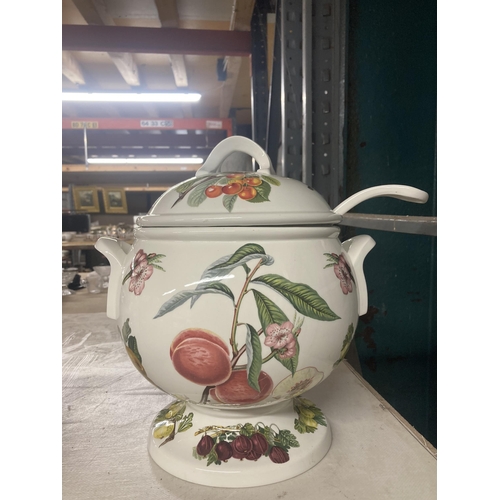 1108 - THREE LARGE ITEMS OF PORTMERION POTTERY TO INCLUDE ALIDDED TUREEN WITH LADLE, LARGE BOWL AND VASE