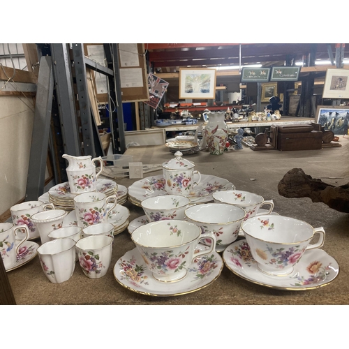 1120 - A COLLECTION OF ROYAL CROWN DERBY CHINA TO INCLUDE CUPS AND SAUCERS, JUG, BEAKERS, PLATES ETC