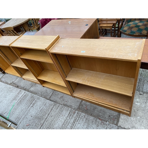 3140 - TWO OPEN OAK BOOKSHELVES - 35 X 30 INCH WIDE