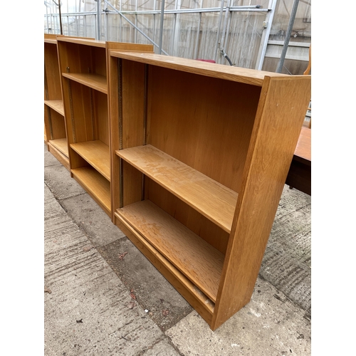 3140 - TWO OPEN OAK BOOKSHELVES - 35 X 30 INCH WIDE