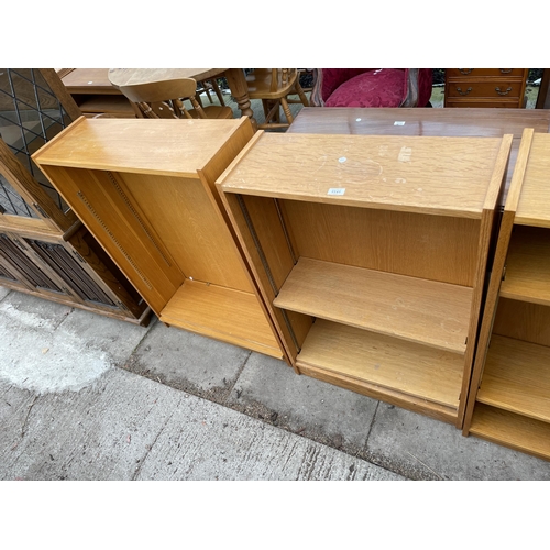 3141 - TWO OPEN OAK BOOKSHELVES - 30' AND 26' WIDE