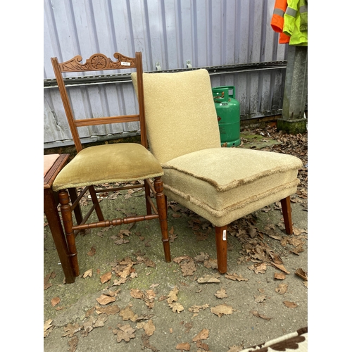 3205 - TWO BEDROOM CHAIRS AND OAK STOOL