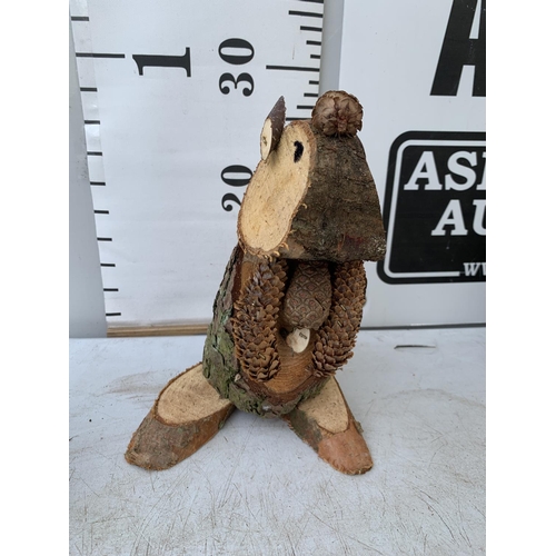 163 - FOUR SQUIRREL FIGURES MADE OUT OF LOGS, NO VAT TO BE SOLD FOR THE FOUR