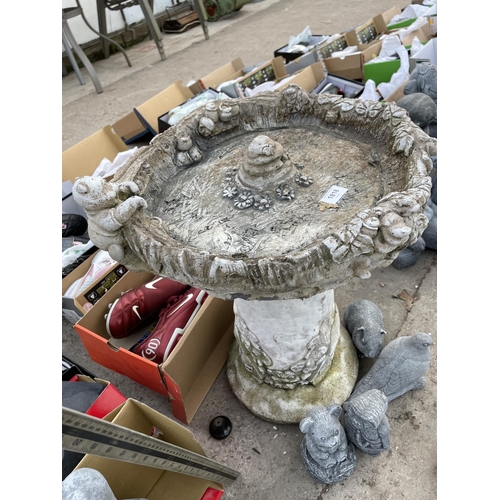 151 - FIVE VARIOUS CONCRETE GARDEN FIGURES TO INCLUDE A LARGE BIRDBATH AND FOUR SMALL FIGURES ETC NO VAT T... 