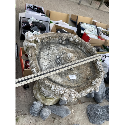 151 - FIVE VARIOUS CONCRETE GARDEN FIGURES TO INCLUDE A LARGE BIRDBATH AND FOUR SMALL FIGURES ETC NO VAT T... 