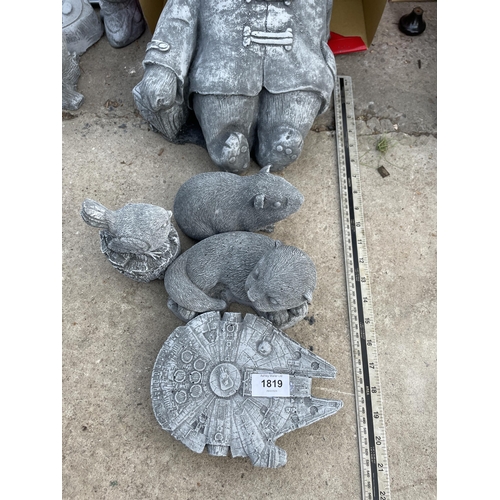 152 - FIVE VARIOUS CONCRETE GARDEN FIGURES TO INCLUDE PADDINGTON BEAR AND AN OTTER ETC NO VAT TO BE SOLD F... 