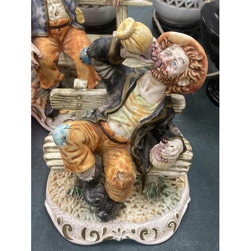 108 - TWO CAPODIMONTE MODELS OF OLD MEN ON BENCHES