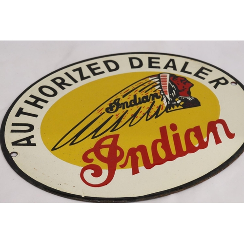 208 - AN ENAMEL INDIAN MOTORCYCLES SIGN, 28CM X 22CM