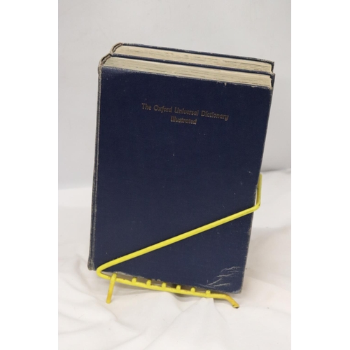 276 - A PAIR OF OXFORD UNIVERSAL DICTIONARY'S IN METAL STAND