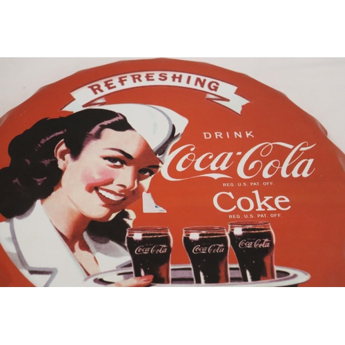 282 - A LARGE COCA-COLA METAL BOTTLE TOP ADVERTISING PLAQUE