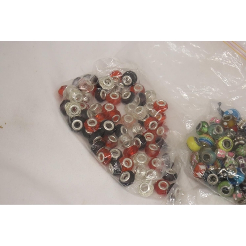 286 - A LARGE QUANTITY OF PANDORA STYLE BEADS, SOME MARKED 925