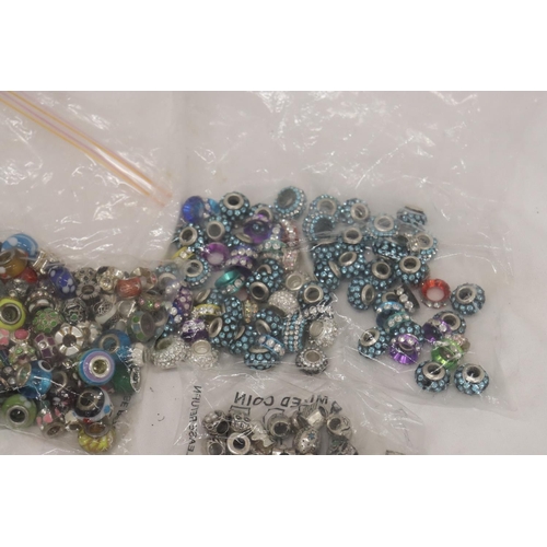 286 - A LARGE QUANTITY OF PANDORA STYLE BEADS, SOME MARKED 925