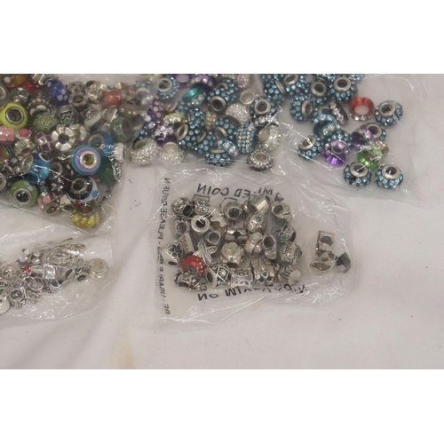 286 - A LARGE QUANTITY OF PANDORA STYLE BEADS, SOME MARKED 925